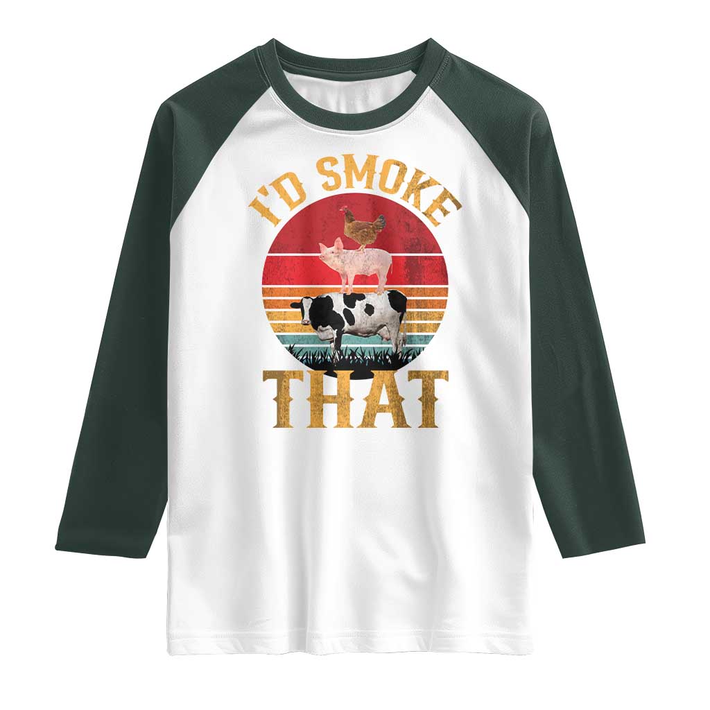 Funny BBQ Raglan Shirt I'd Smoke That Barbecue Retro Grilling Gift