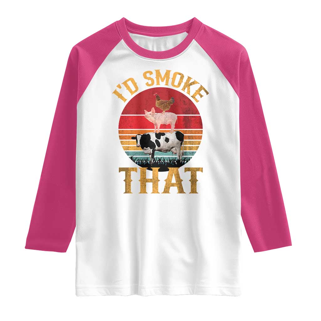 Funny BBQ Raglan Shirt I'd Smoke That Barbecue Retro Grilling Gift