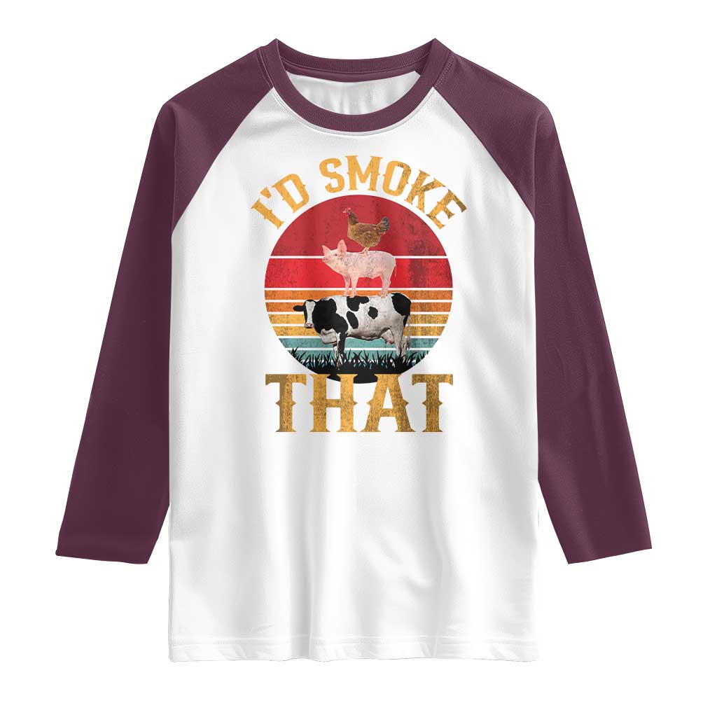Funny BBQ Raglan Shirt I'd Smoke That Barbecue Retro Grilling Gift
