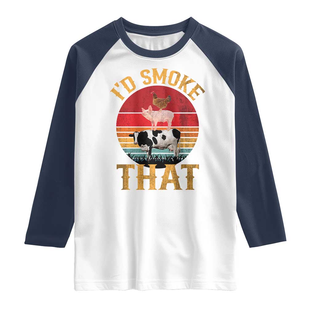 Funny BBQ Raglan Shirt I'd Smoke That Barbecue Retro Grilling Gift