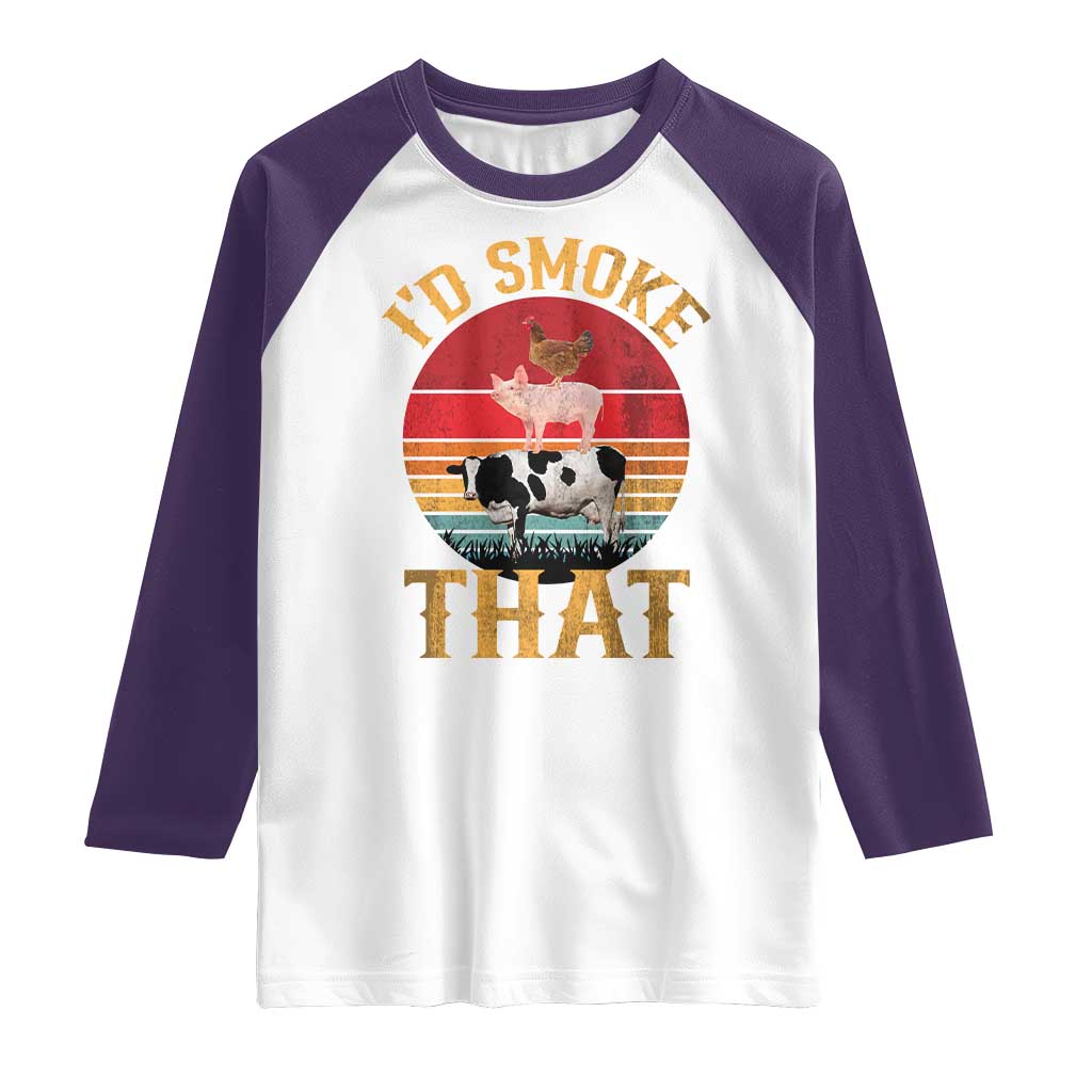 Funny BBQ Raglan Shirt I'd Smoke That Barbecue Retro Grilling Gift