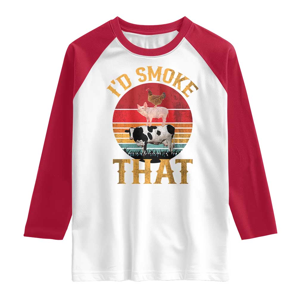 Funny BBQ Raglan Shirt I'd Smoke That Barbecue Retro Grilling Gift