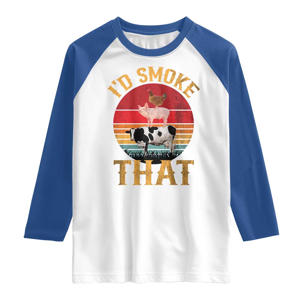 Funny BBQ Raglan Shirt I'd Smoke That Barbecue Retro Grilling Gift