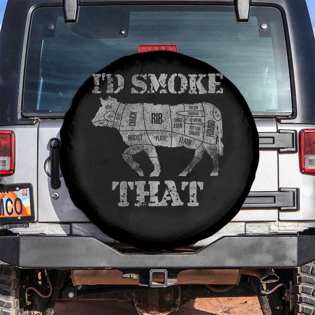 Funny BBQ Spare Tire Cover Chef Butcher Cook BBQ I'd Smoke That Cow Beef