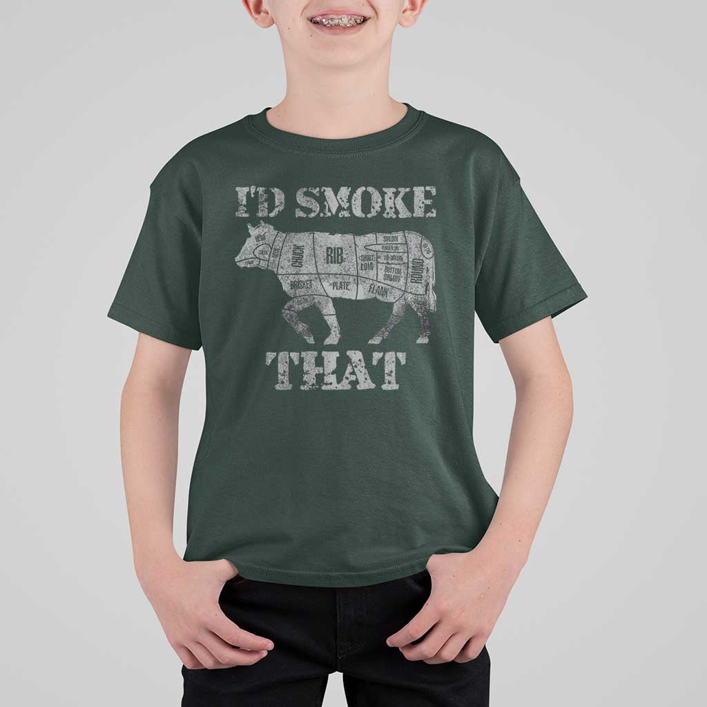 Funny BBQ T Shirt For Kid Chef Butcher Cook BBQ I'd Smoke That Cow Beef - Wonder Print Shop