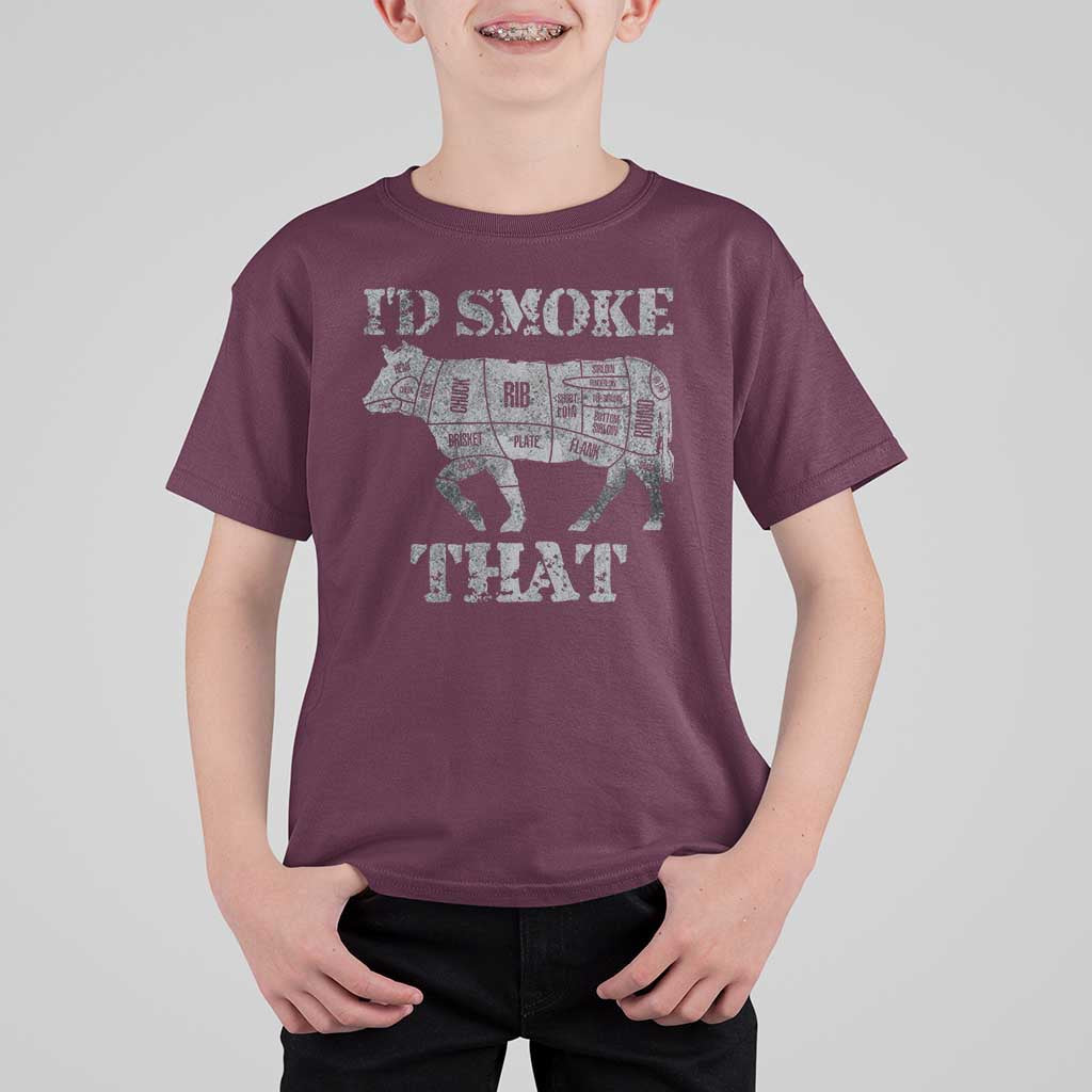 Funny BBQ T Shirt For Kid Chef Butcher Cook BBQ I'd Smoke That Cow Beef - Wonder Print Shop