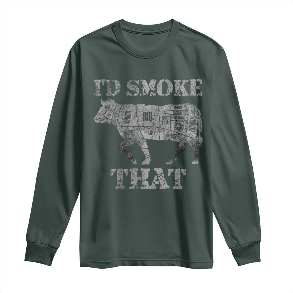 Funny BBQ Long Sleeve Shirt Chef Butcher Cook BBQ I'd Smoke That Cow Beef