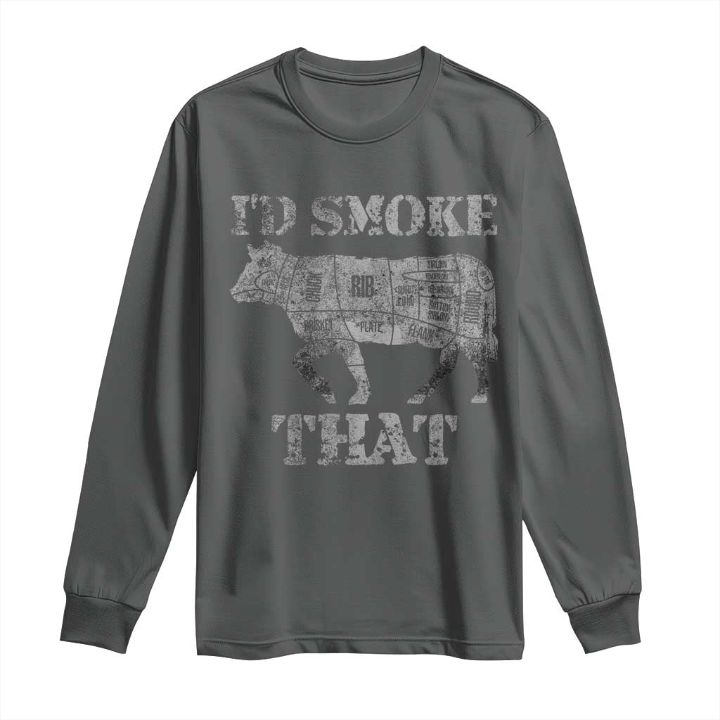 Funny BBQ Long Sleeve Shirt Chef Butcher Cook BBQ I'd Smoke That Cow Beef