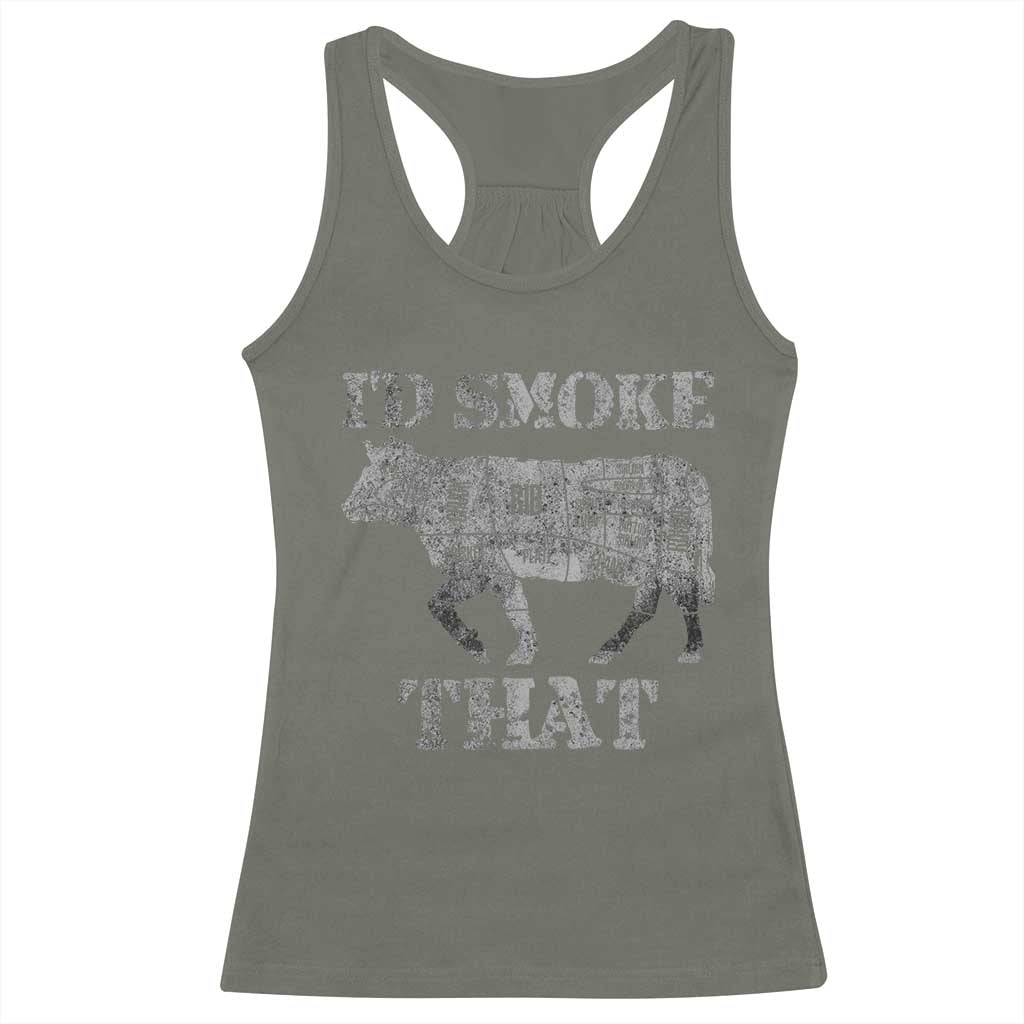 Funny BBQ Racerback Tank Top Chef Butcher Cook BBQ I'd Smoke That Cow Beef