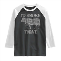 Funny BBQ Raglan Shirt Chef Butcher Cook BBQ I'd Smoke That Cow Beef