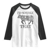Funny BBQ Raglan Shirt Chef Butcher Cook BBQ I'd Smoke That Cow Beef