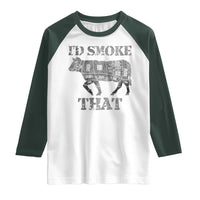 Funny BBQ Raglan Shirt Chef Butcher Cook BBQ I'd Smoke That Cow Beef