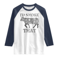 Funny BBQ Raglan Shirt Chef Butcher Cook BBQ I'd Smoke That Cow Beef