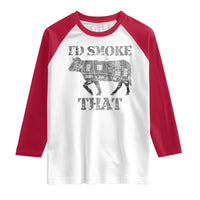 Funny BBQ Raglan Shirt Chef Butcher Cook BBQ I'd Smoke That Cow Beef