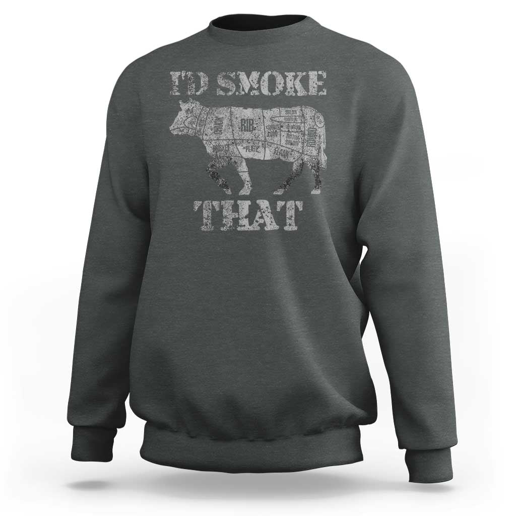 Funny BBQ Sweatshirt Chef Butcher Cook BBQ I'd Smoke That Cow Beef - Wonder Print Shop