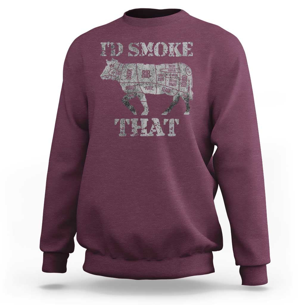 Funny BBQ Sweatshirt Chef Butcher Cook BBQ I'd Smoke That Cow Beef - Wonder Print Shop