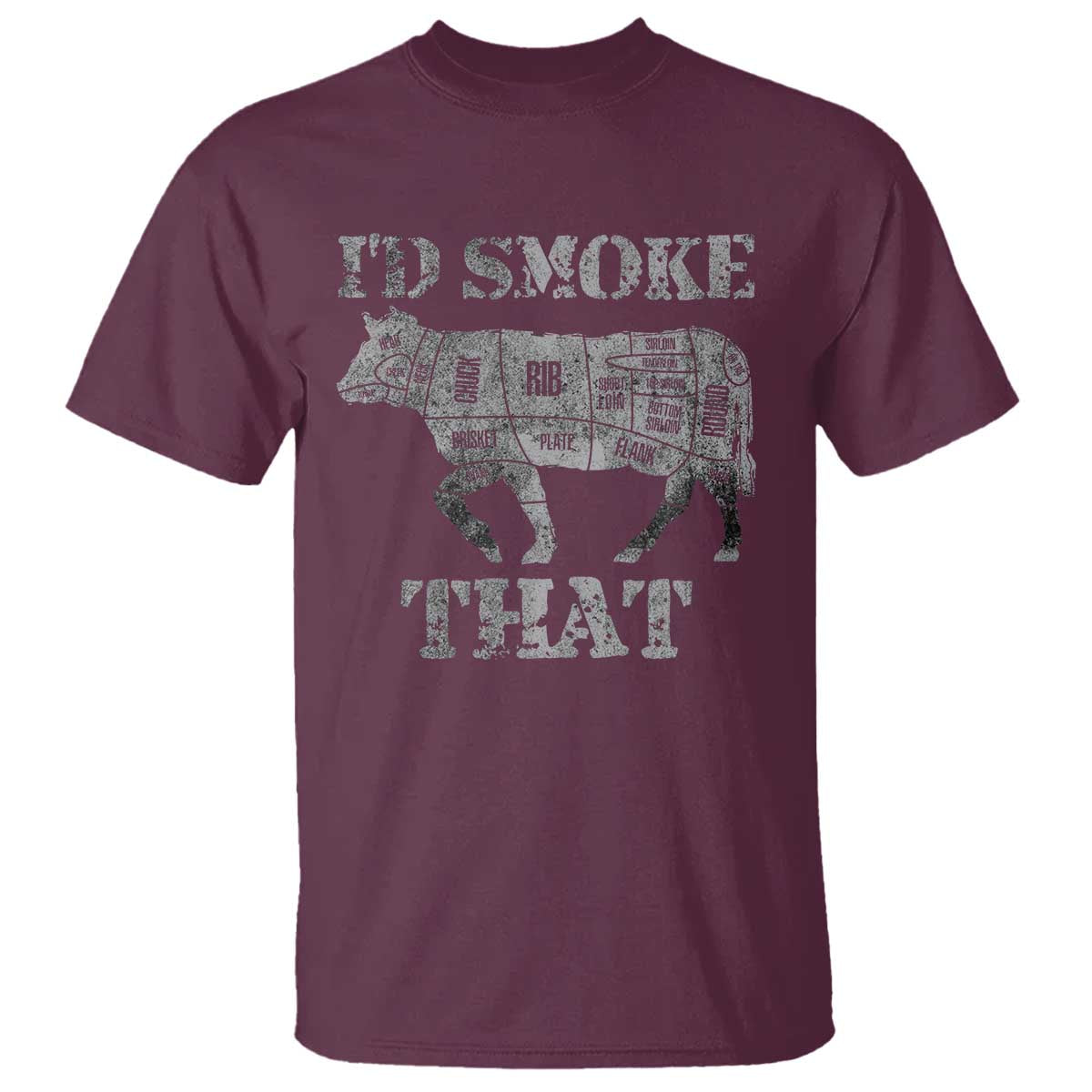 Funny BBQ T Shirt Chef Butcher Cook BBQ I'd Smoke That Cow Beef - Wonder Print Shop