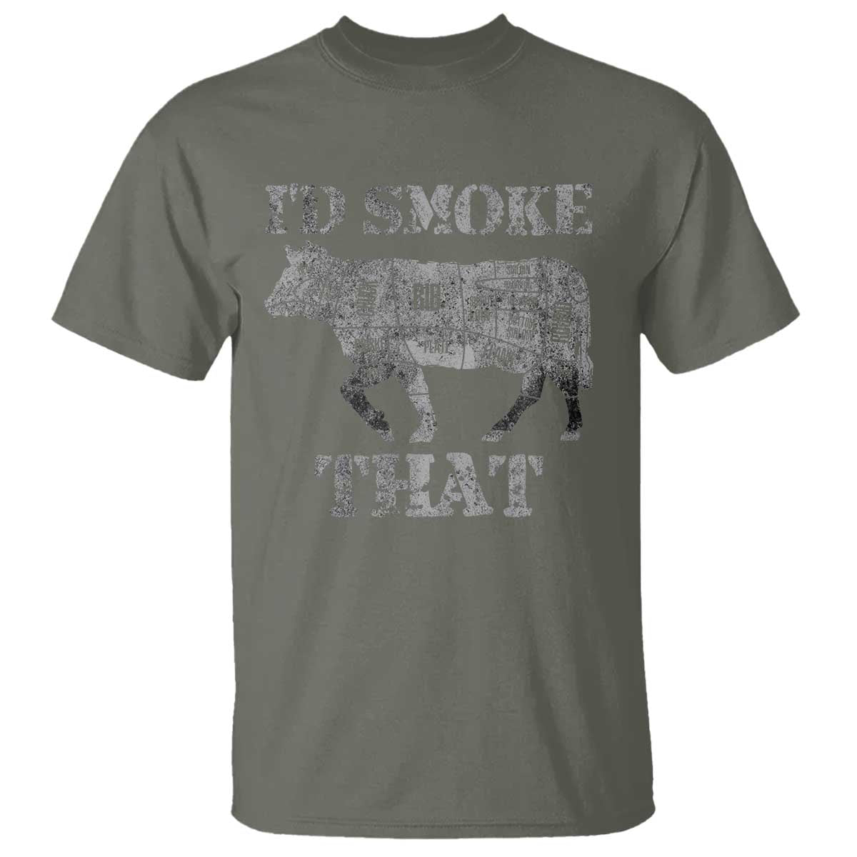Funny BBQ T Shirt Chef Butcher Cook BBQ I'd Smoke That Cow Beef - Wonder Print Shop