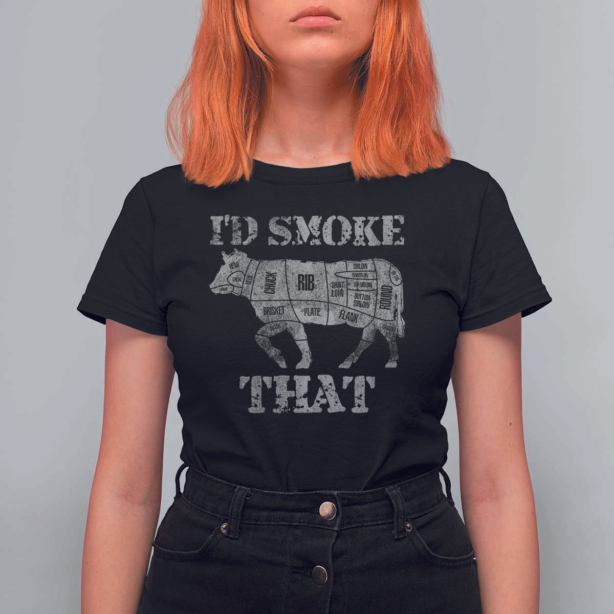 Funny BBQ T Shirt For Women Chef Butcher Cook BBQ I'd Smoke That Cow Beef - Wonder Print Shop