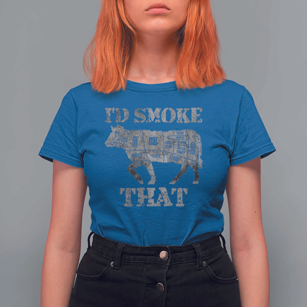 Funny BBQ T Shirt For Women Chef Butcher Cook BBQ I'd Smoke That Cow Beef - Wonder Print Shop
