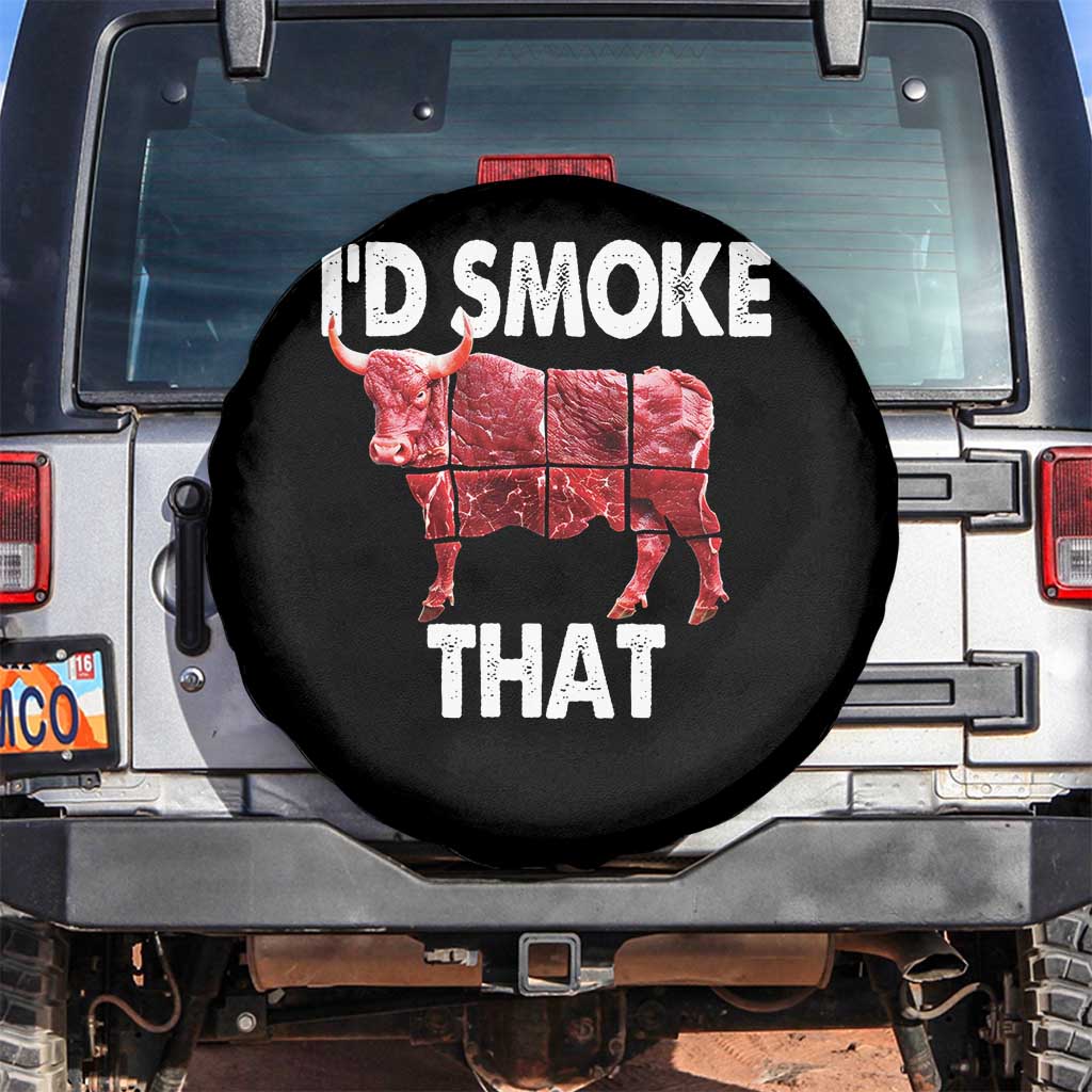 Funny BBQ Spare Tire Cover I'd Smoke That Cow Beef Chef Butcher Cook