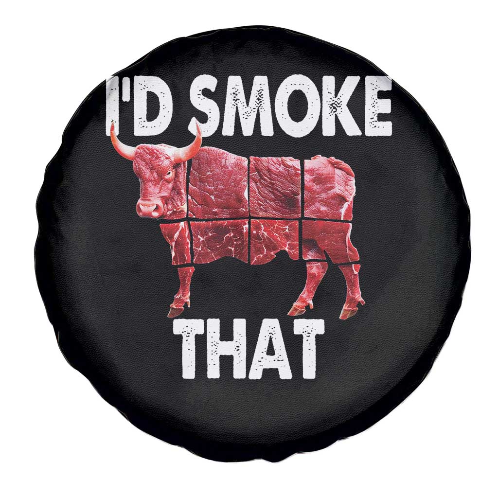 Funny BBQ Spare Tire Cover I'd Smoke That Cow Beef Chef Butcher Cook