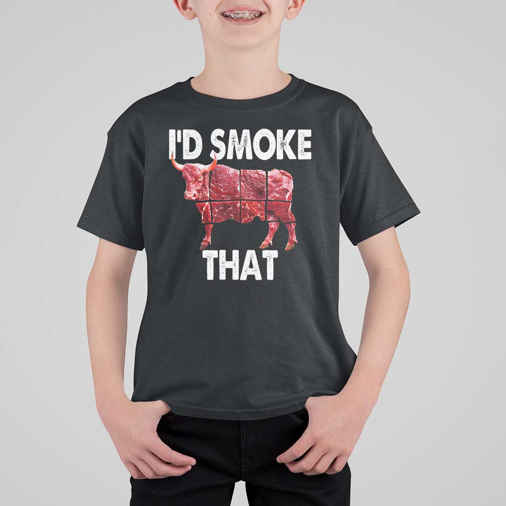 Funny BBQ T Shirt For Kid I'd Smoke That Cow Beef Chef Butcher Cook - Wonder Print Shop