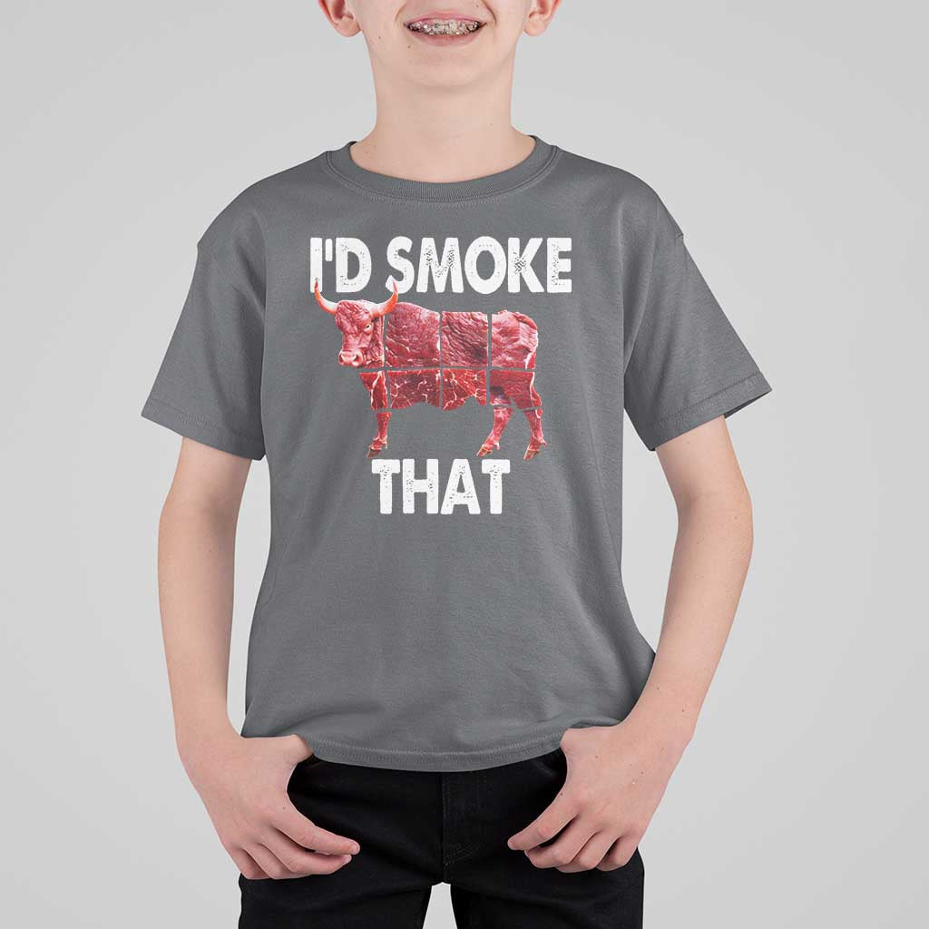 Funny BBQ T Shirt For Kid I'd Smoke That Cow Beef Chef Butcher Cook - Wonder Print Shop