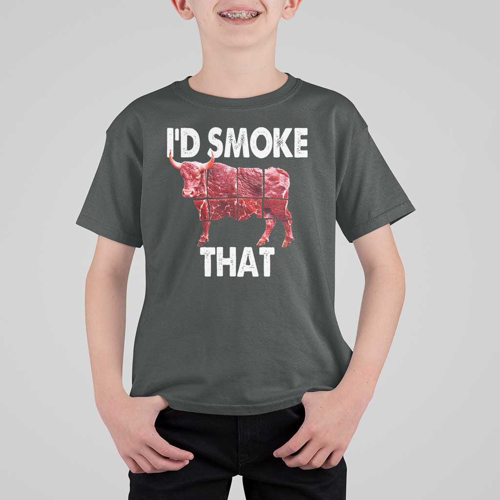Funny BBQ T Shirt For Kid I'd Smoke That Cow Beef Chef Butcher Cook - Wonder Print Shop