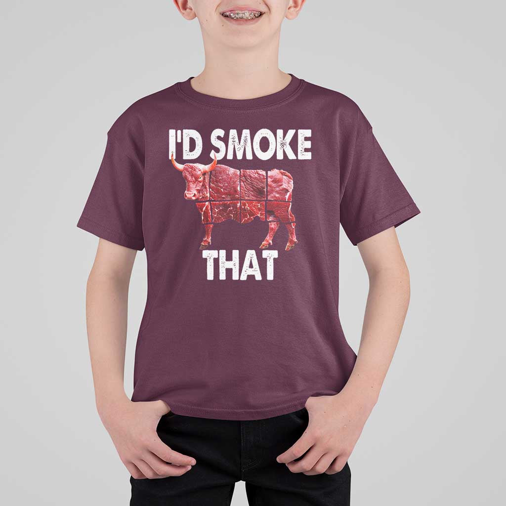 Funny BBQ T Shirt For Kid I'd Smoke That Cow Beef Chef Butcher Cook - Wonder Print Shop