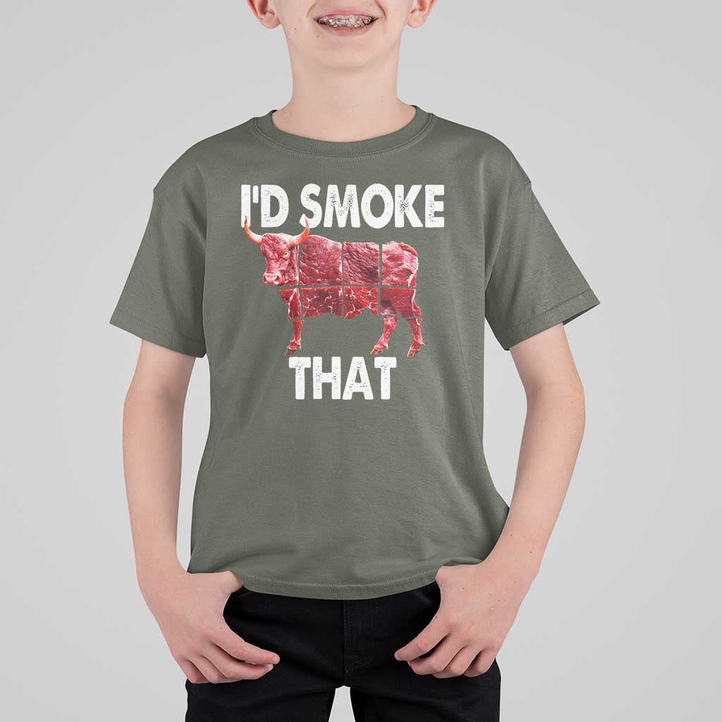 Funny BBQ T Shirt For Kid I'd Smoke That Cow Beef Chef Butcher Cook - Wonder Print Shop