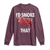 Funny BBQ Long Sleeve Shirt I'd Smoke That Cow Beef Chef Butcher Cook