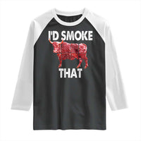 Funny BBQ Raglan Shirt I'd Smoke That Cow Beef Chef Butcher Cook