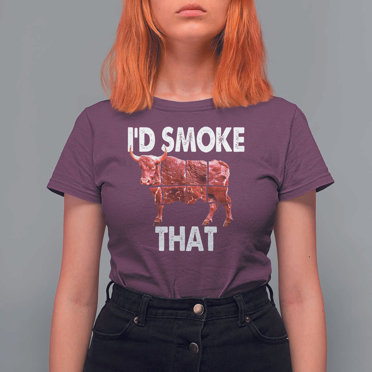 Funny BBQ T Shirt For Women I'd Smoke That Cow Beef Chef Butcher Cook - Wonder Print Shop