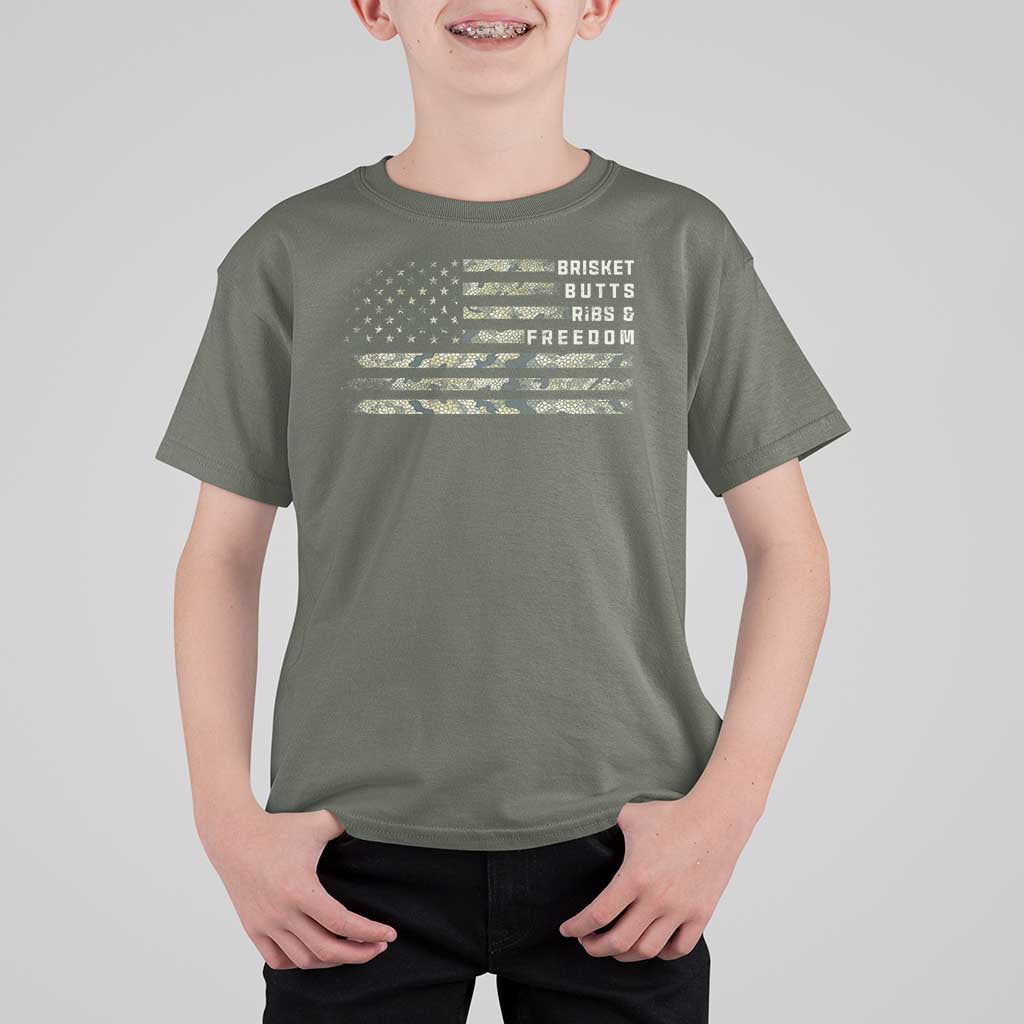 BBQ T Shirt For Kid Grilling Gifts For Grill Dad Meat Smoker Grill Camo Flag - Wonder Print Shop
