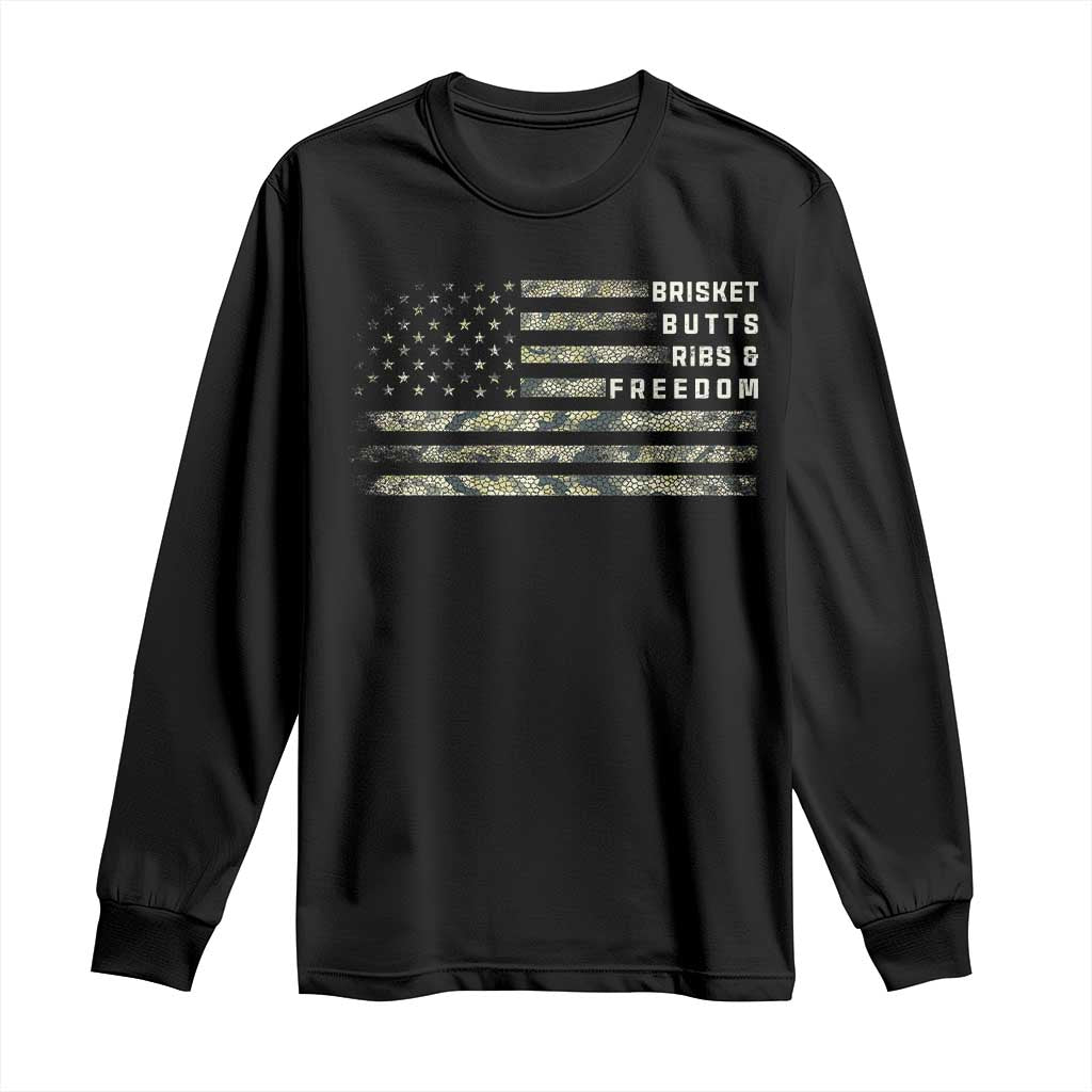 BBQ Long Sleeve Shirt Grilling Gifts For Grill Dad Meat Smoker Grill Camo Flag