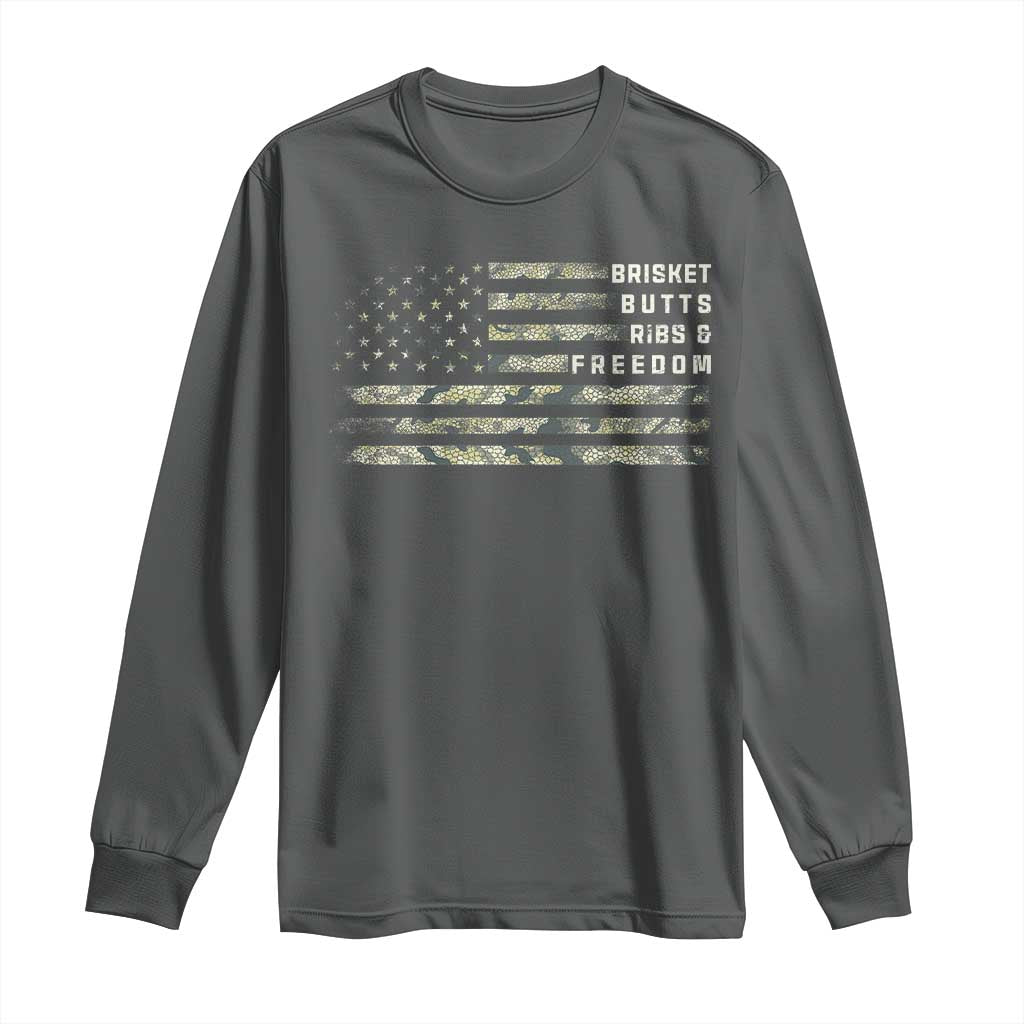 BBQ Long Sleeve Shirt Grilling Gifts For Grill Dad Meat Smoker Grill Camo Flag