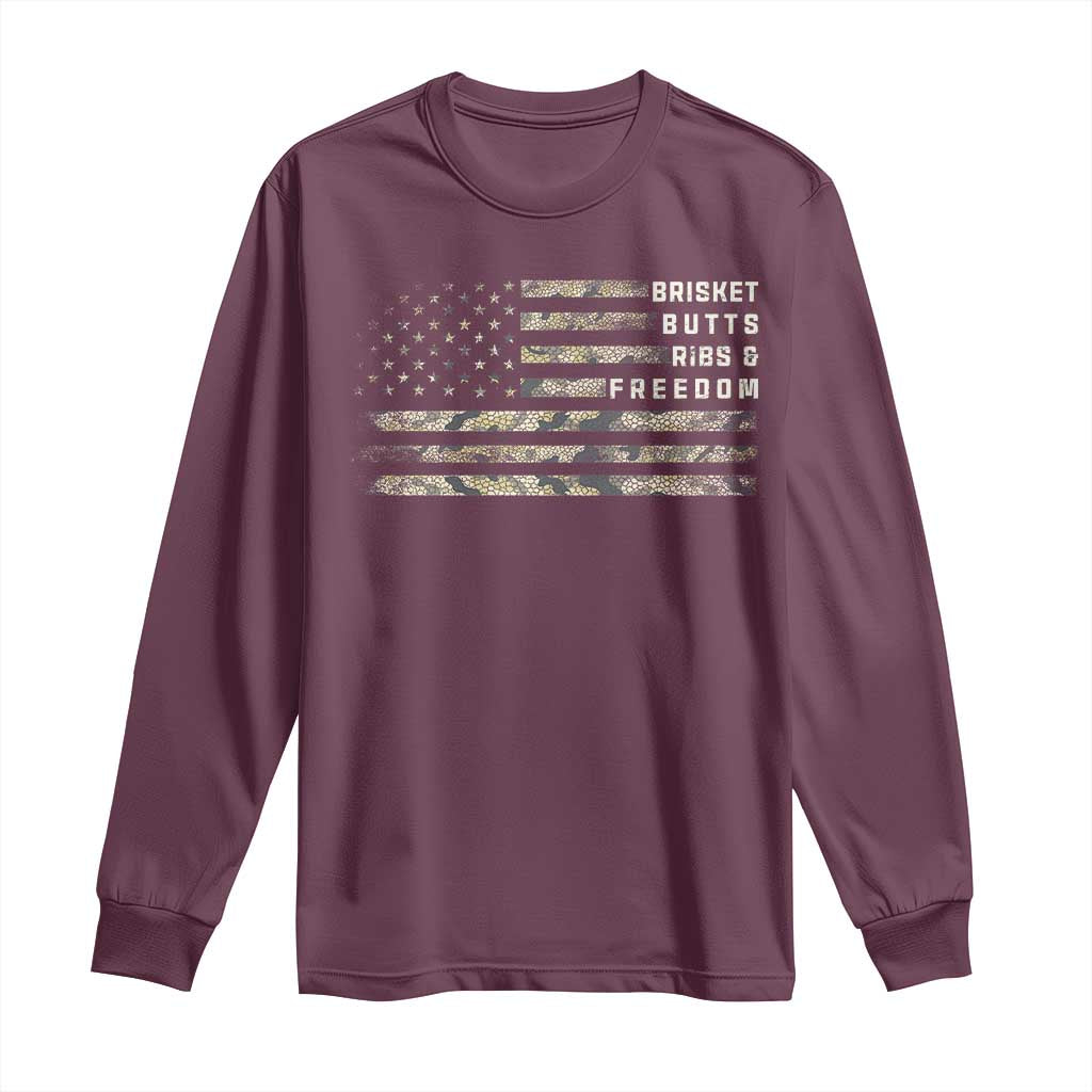 BBQ Long Sleeve Shirt Grilling Gifts For Grill Dad Meat Smoker Grill Camo Flag