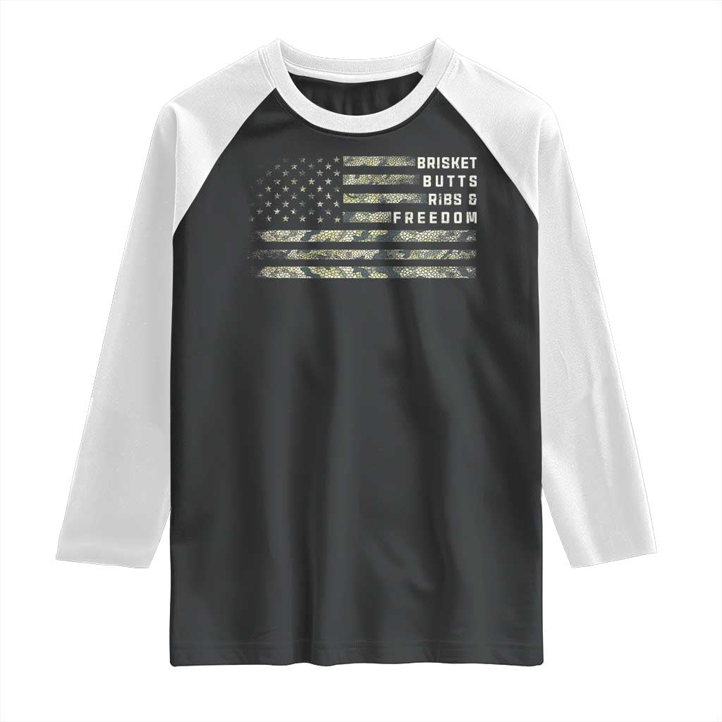 BBQ Raglan Shirt Grilling Gifts For Grill Dad Meat Smoker Grill Camo Flag
