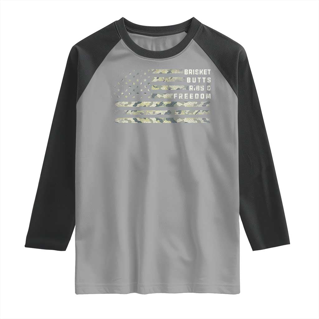 BBQ Raglan Shirt Grilling Gifts For Grill Dad Meat Smoker Grill Camo Flag