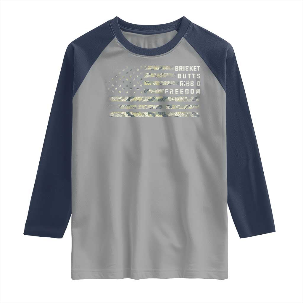 BBQ Raglan Shirt Grilling Gifts For Grill Dad Meat Smoker Grill Camo Flag