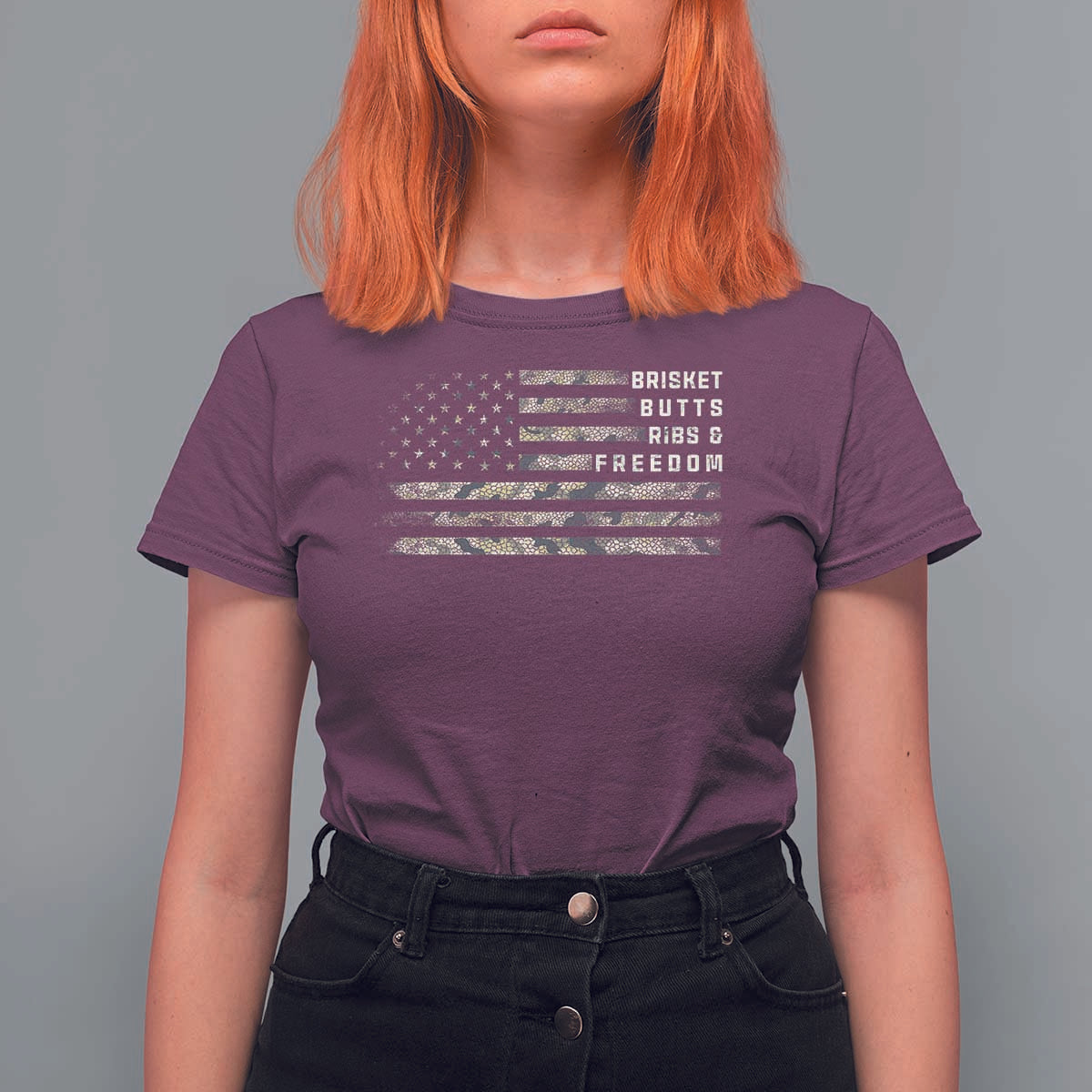 BBQ T Shirt For Women Grilling Gifts For Grill Dad Meat Smoker Grill Camo Flag - Wonder Print Shop