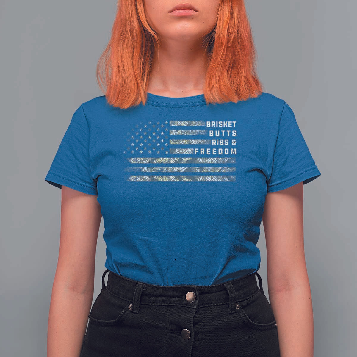 BBQ T Shirt For Women Grilling Gifts For Grill Dad Meat Smoker Grill Camo Flag - Wonder Print Shop