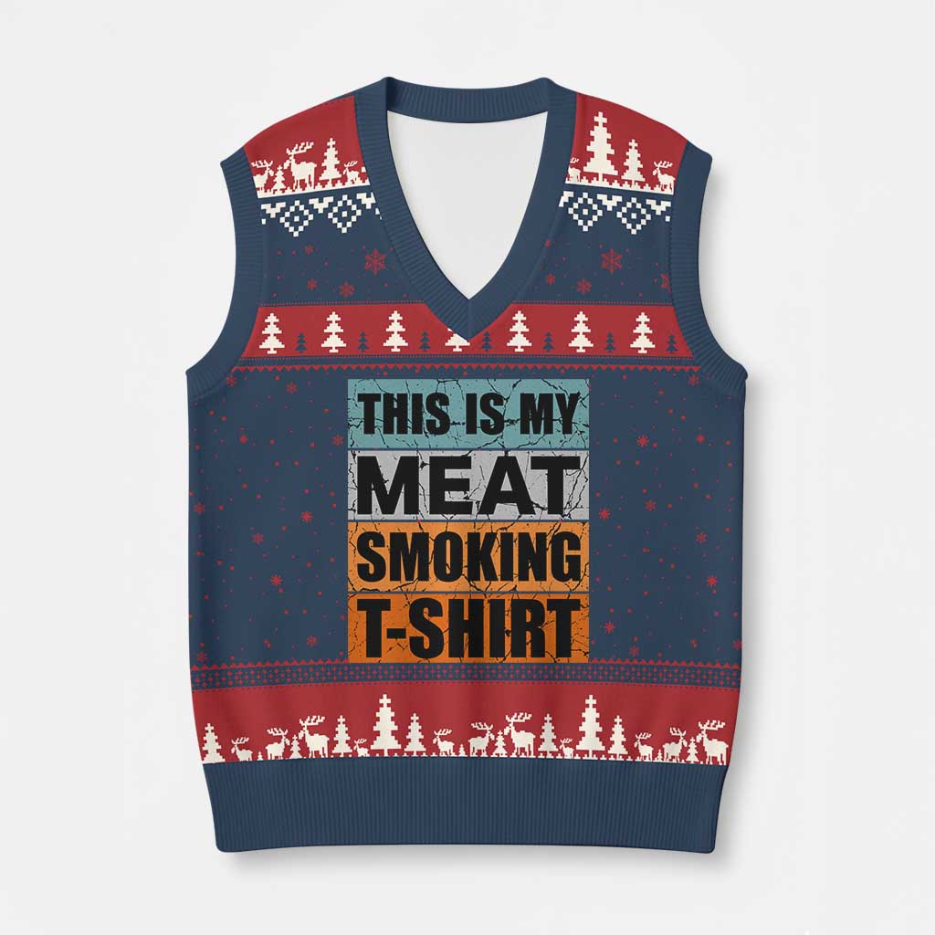 Retro BBQ Smoker This is My Meat Smoking V-Neck Knit Sweater Vest - Wonder Print Shop