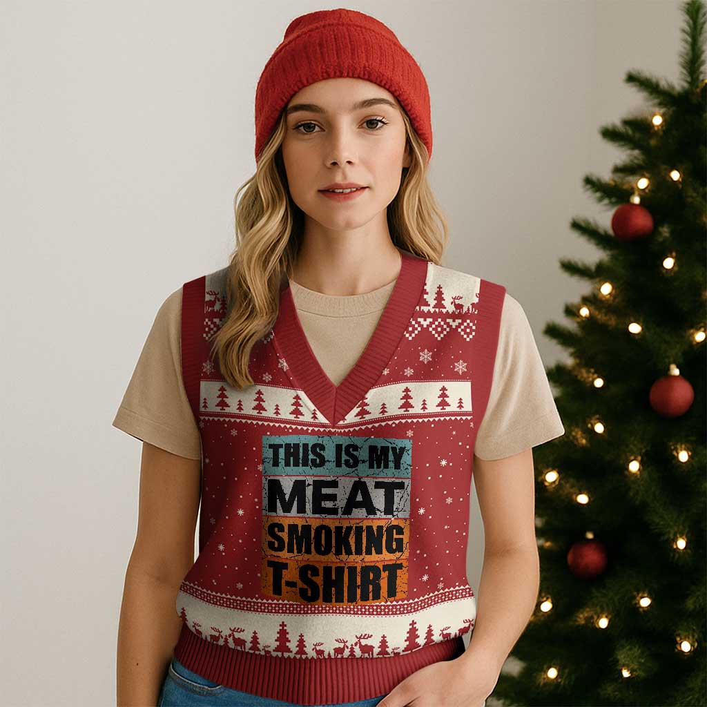 Retro BBQ Smoker This is My Meat Smoking V-Neck Knit Sweater Vest - Wonder Print Shop