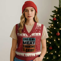 Retro BBQ Smoker This is My Meat Smoking V-Neck Knit Sweater Vest - Wonder Print Shop
