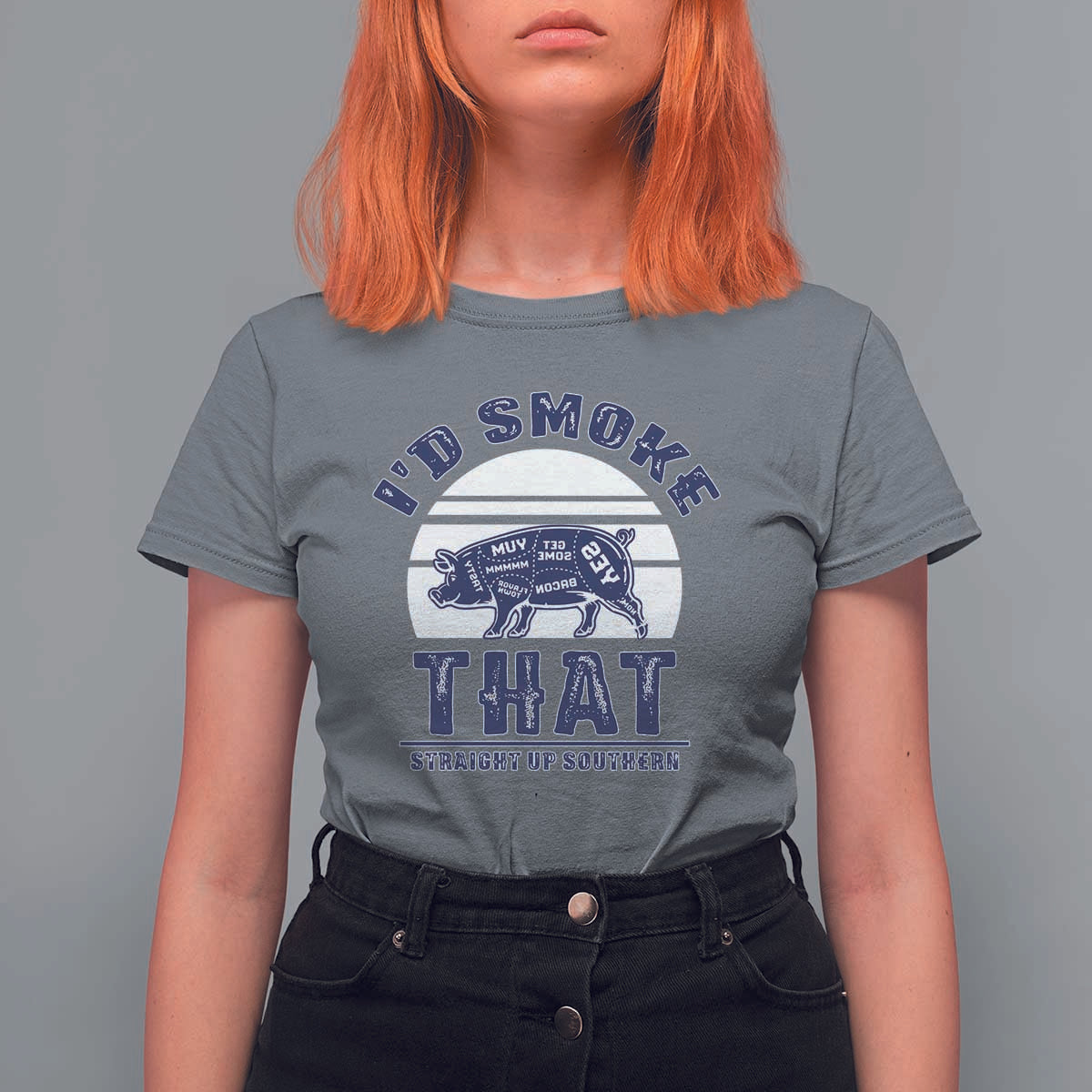 BBQ T Shirt For Women I'd Smoke That Straight Up Southern Pork Cuts Grilling - Wonder Print Shop
