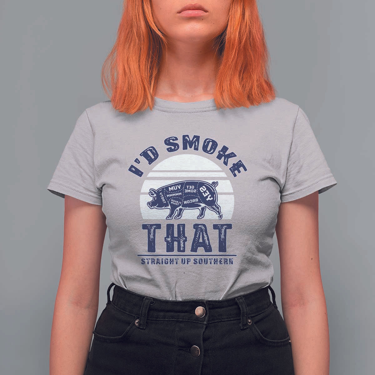 BBQ T Shirt For Women I'd Smoke That Straight Up Southern Pork Cuts Grilling - Wonder Print Shop