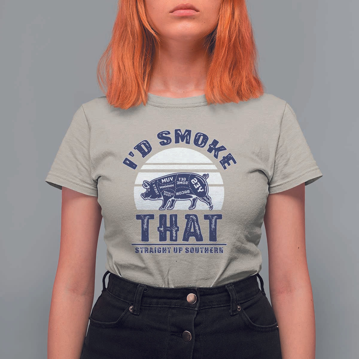 BBQ T Shirt For Women I'd Smoke That Straight Up Southern Pork Cuts Grilling - Wonder Print Shop