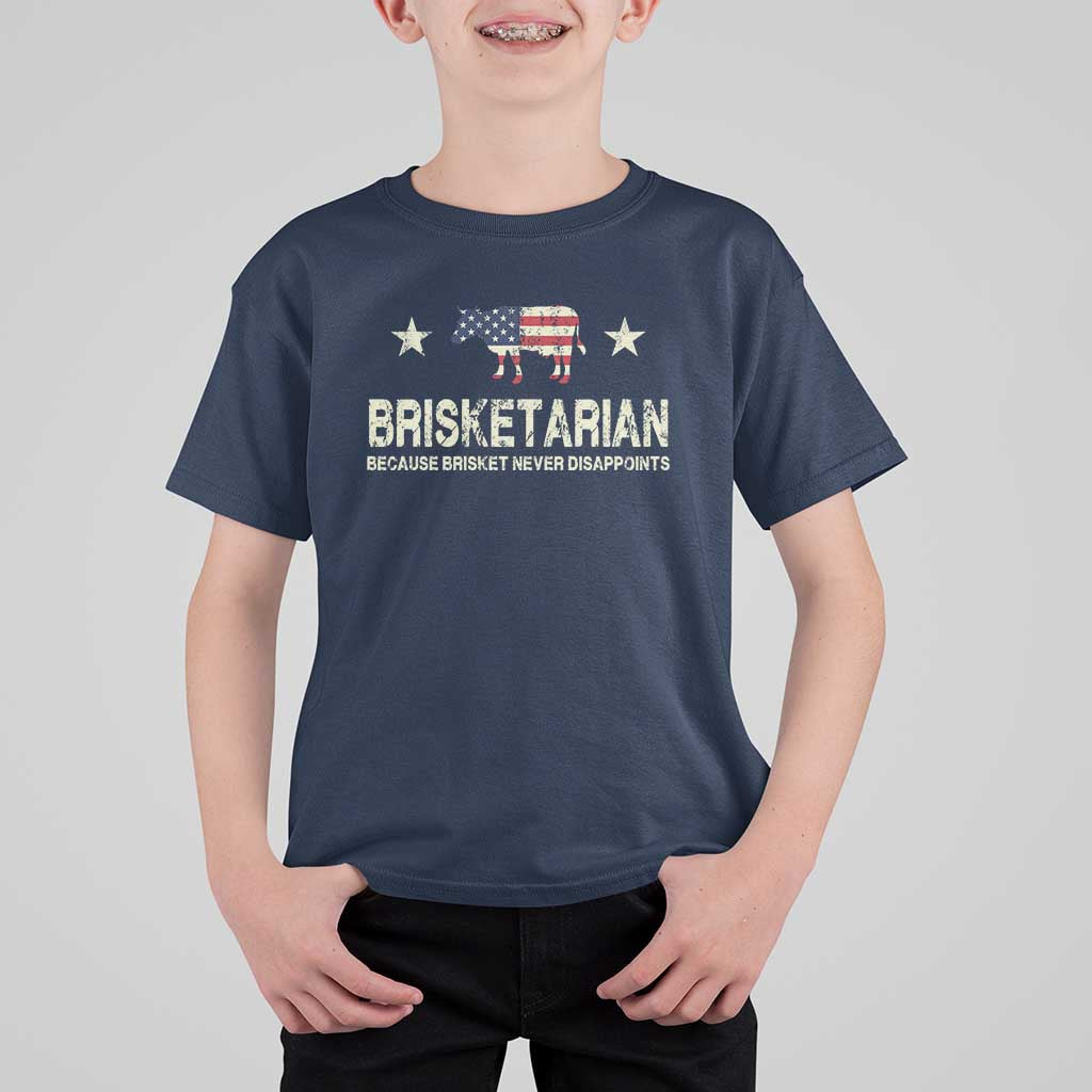 BBQ T Shirt For Kid Brisketarian Because Brisket Never Disappoints American Flag - Wonder Print Shop